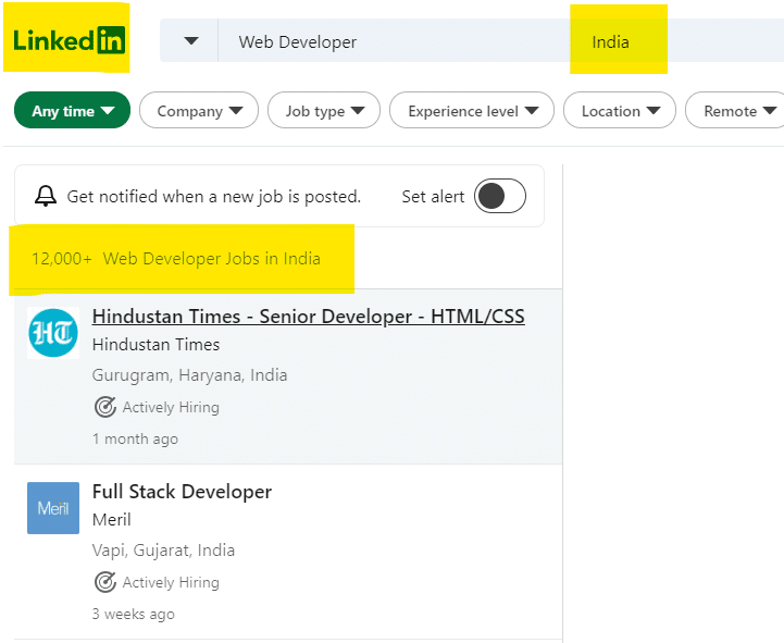 Web Development Linkdin Jobs